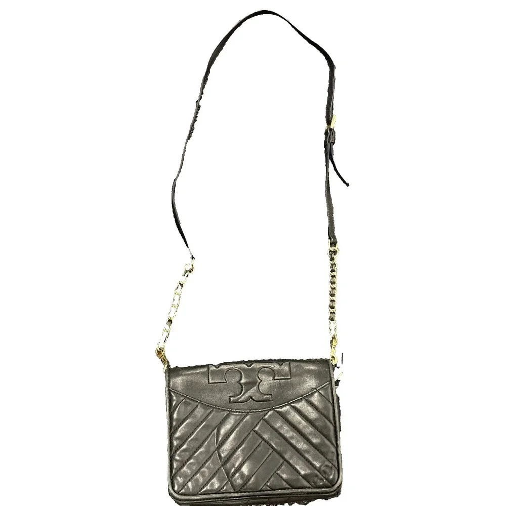 Tory Burch Fleming Quilted black Shoulder Crossbody Handbag Purse